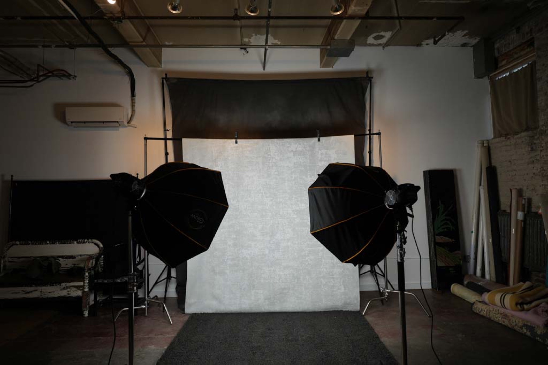 Rustic bench portrait corner setup